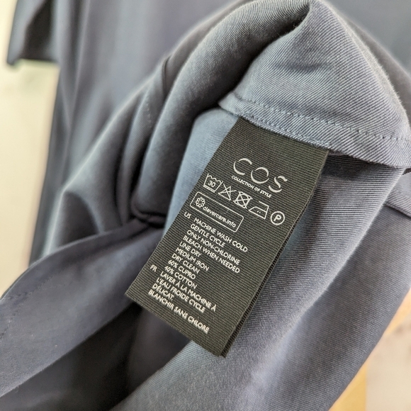 COS Dress Womens 4 Small Blue Shift Mock Neck Pockets Cupro Tunic Short Mini - Picture 8 of 11